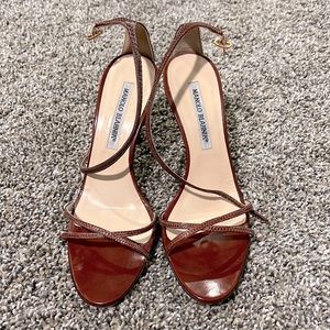 Manolo Blahnik brown leather strap heels